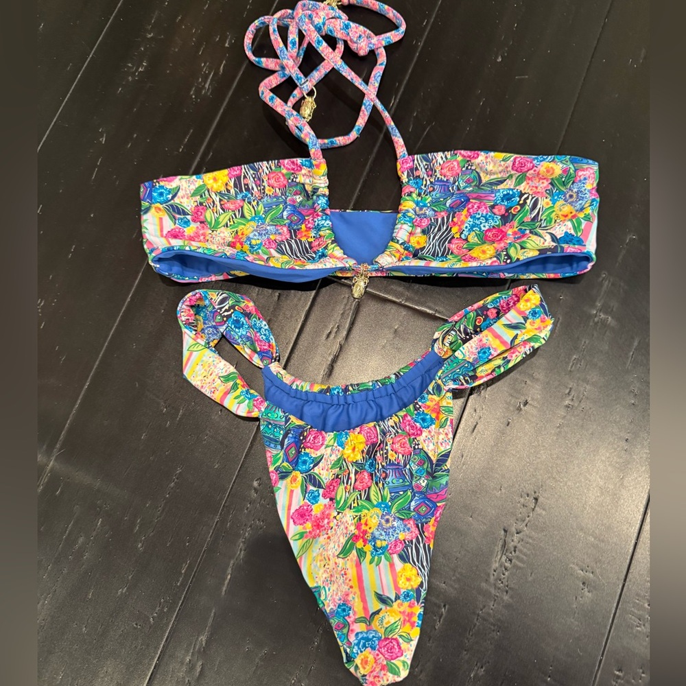 Colorful Floral Bandeau Bikini Set